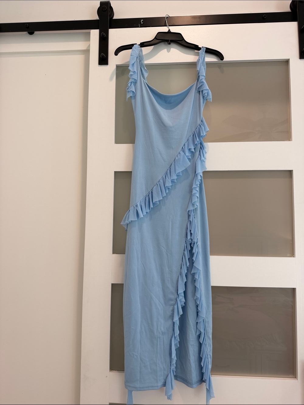 Light Blue Ruffle-Trim Midi Dress - Women